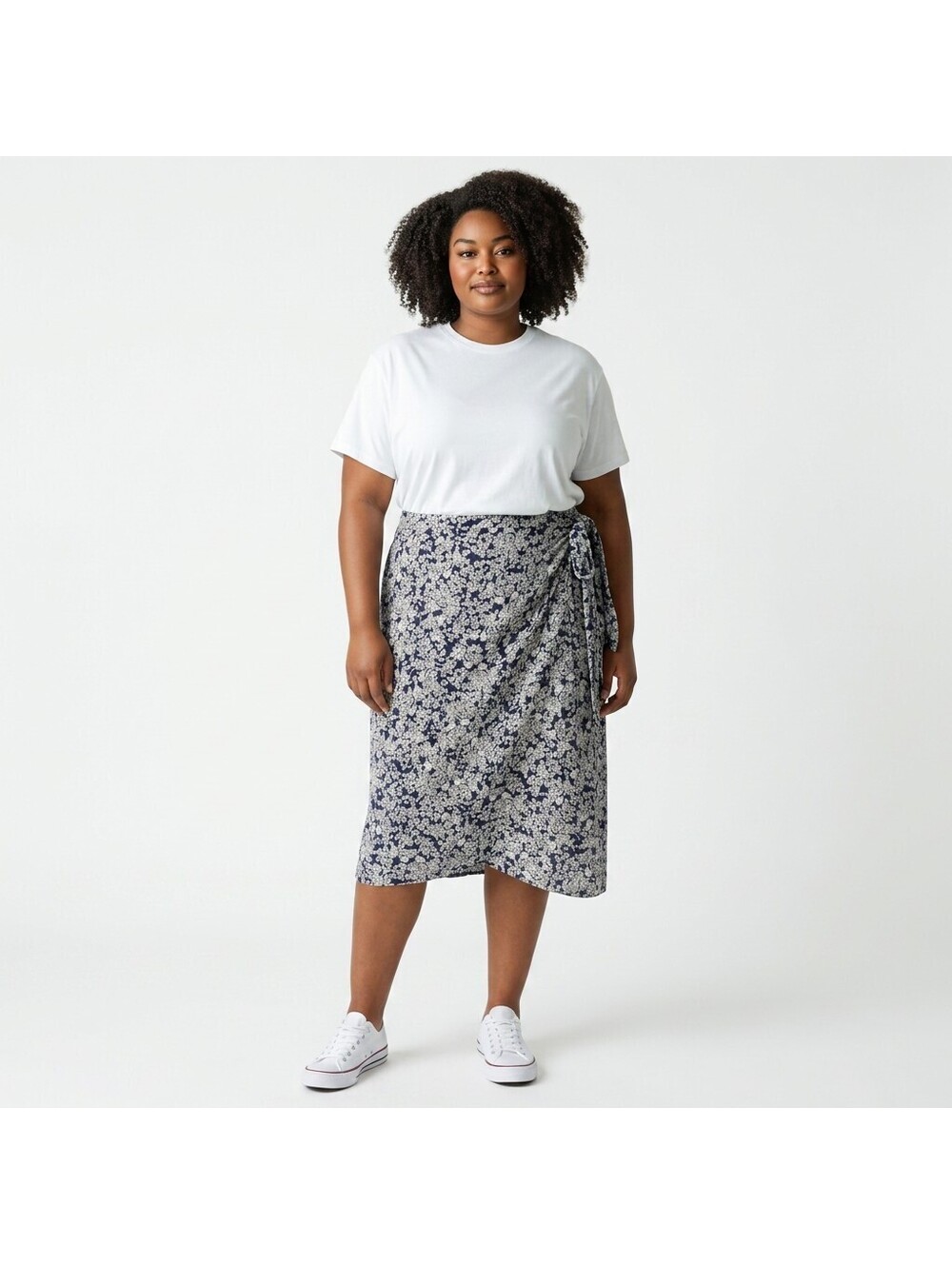 Caslon Skirt Women 3X Plus Blue Floral A-Line Midi Tasseled Tie Up Mid Rise